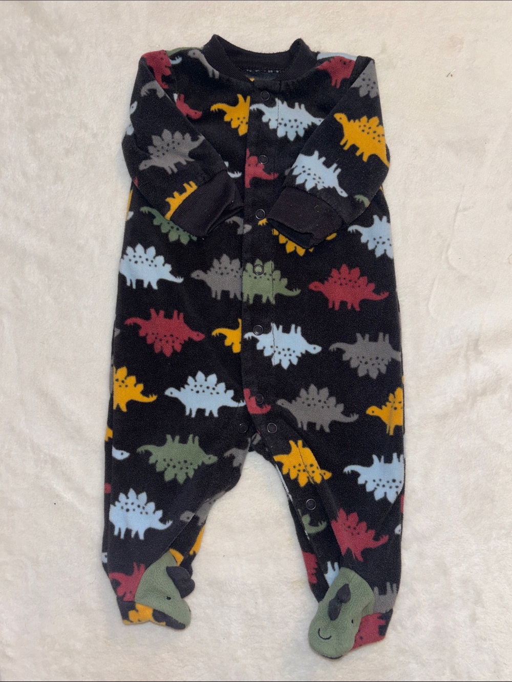 (2 for $10) carters Baby Fleece Sleeper with Colorful Dinosaur Print snap up boy